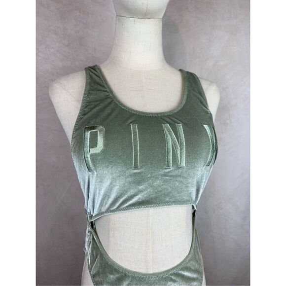 Victoria’s Secret Pink Velvet One Piece Cut Out Swim Green Size Medium - Picture 3 of 9